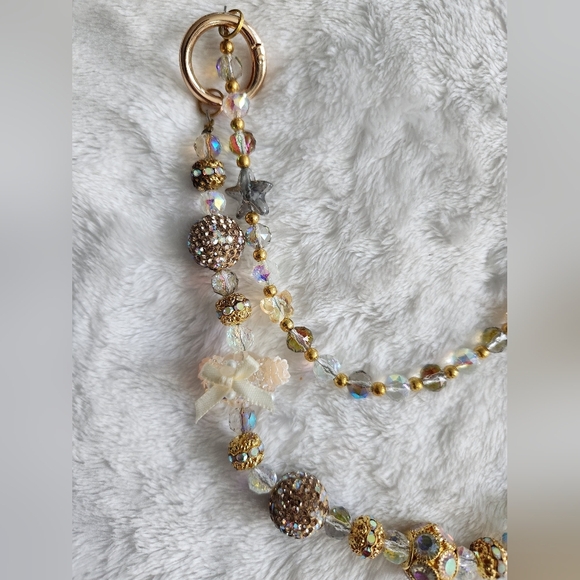 Gold and Brown Beaded Bag Charm Chain And Keychain Set Studded Boot Animal Print - Picture 3 of 16